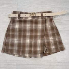 Bloom Plaid Skort Set - beige  