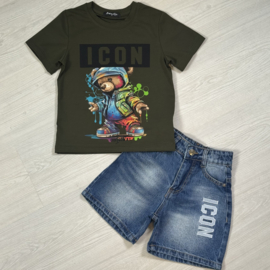 Icon bear denim set - green