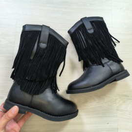 Leatherlook fringe cowboy boots - zwart