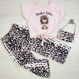 Trendy Girl Leopard Set - roze