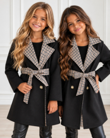 Belle Check Trenchcoat - zwart