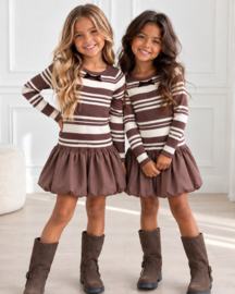 Cute bow striped dress - bruin