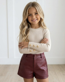 Golden Button Rib Top - beige