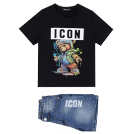 Icon bear denim set - zwart