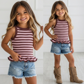 Striped peplum top - roze/bruin