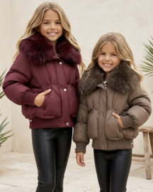 Fur Collar Puffer Jacket - bordeaux