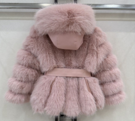 Furry belted jacket - roze