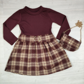 Autumn Check Dress & Bag - bordeaux