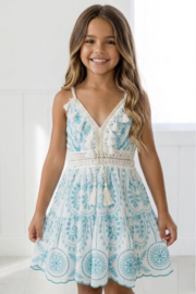 Spaghetti Embroidered Tassel Dress - blauw