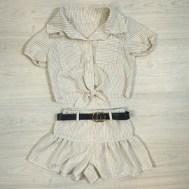 Glitter striped skort set - beige