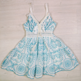 Spaghetti Embroidered Tassel Dress - blauw