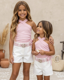 Chic Cross Halter Set - roze/wit