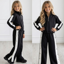 Buttoned striped tracksuit - zwart