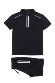 Zip polo twinning set - zwart