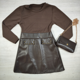 Chic Leather Studded Dress - bruin (verzenddatum 25 sep)