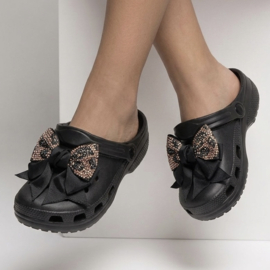 Diva bow clogs - zwart/leopard (verzenddatum 24 apr)