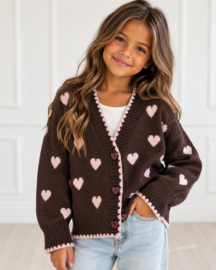 Sweet Hearts Cardigan  - bruin