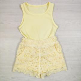 Rib Tank Lace Shorts Set - geel (verzenddatum 24 apr)