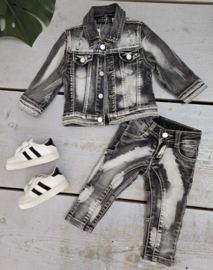 Bleached denim boys set - black