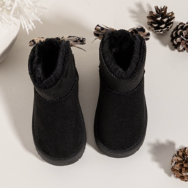 Cozy bow boots - black/leo (verzenddatum 30 okt)