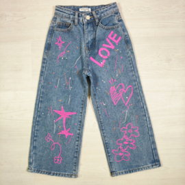 Neon Heart Paint Jeans - Blauw
