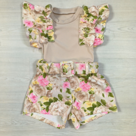 Ruffled flower set - beige