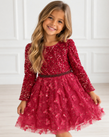 Enchanted Flower Sequin Dress - rood