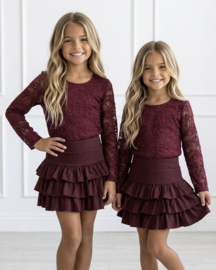 Lace top & layered skort set - bordeaux
