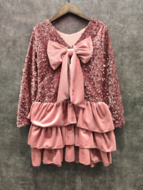 Velvet Bow layered dress - roze (verzenddatum 9 okt)