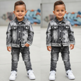 Bleached denim boys set - black