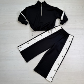 Buttoned striped tracksuit - zwart