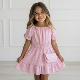 Luxury Leaf Print Summer Dress & bag - roze