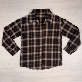 Geruite meisjesblouse met strass – bruin