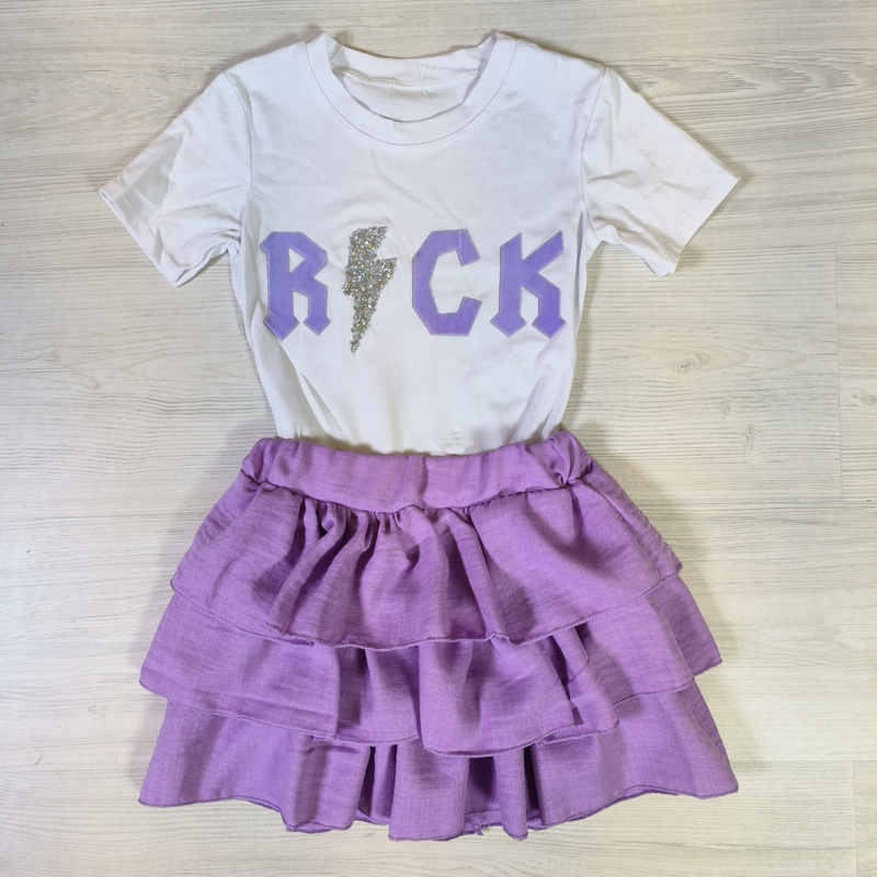 Lila rock & ruffled skirt set