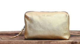 Toiletzak/Make-up tas, gold 100% leder "Paul Marius, Adèle "
