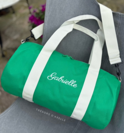 Logeertas / Weekendtas / Sporttas in sterk polyester, groen/wit, om te laten borduren