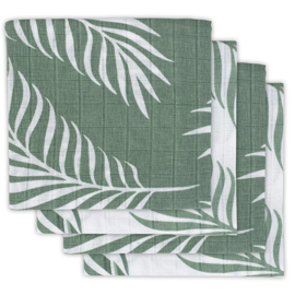 "Jollein" Hydrofiel multidoek small 70x70cm Nature ash green, groen met witte bladeren,met of zonder naamborduring