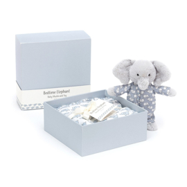 Knuffel + tetra/multidoek "Jellycat" Bedtime elephant met of zonder naamborduring op doek