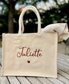 Shopper in dik katoen geborduurd, beige