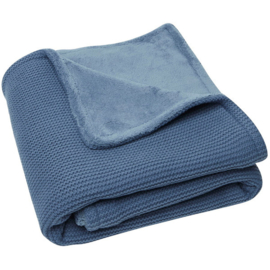 "Jollein" Baby Deken Basic Knit / coral fleece, 75x100cm, jeans blauw, met of zonder naamborduring