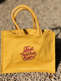 Shopper in dik katoen geborduurd, oker geel
