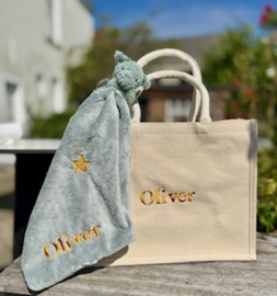 Shopper in dik katoen geborduurd, beige