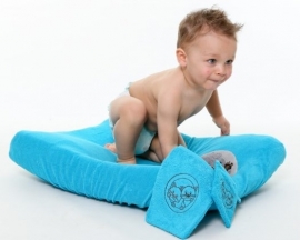 Legkussen overtrek blauw + 1 naam geborduurd