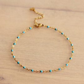 Stalen chain armband met mini blauwe parels