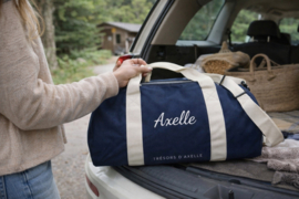 Logeertas / Weekendtas / Sporttas in sterk polyester, donker blauw/wit, om te laten borduren