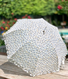 Paraplu, beige/blauwe bloemetjes