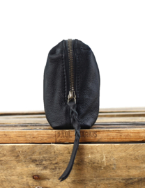 Toiletzak/Make-up tas, zwart 100% leder "Paul Marius, Adèle"