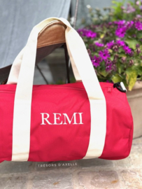 Logeertas / Weekendtas / Sporttas in sterk polyester, rood/wit, om te laten borduren