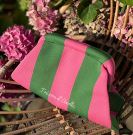 Clutch/Make-up tas/Toilettas, groen/donker roos