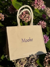 Shopper in dik katoen geborduurd, beige